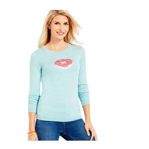 Talbots‎ Pullover Sweater Womens XLP Blue Donut Graphic Long Sleeve Back Zip